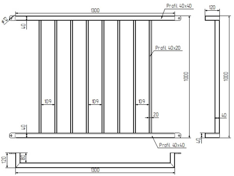 balustrada francuska o całkowitej szerokości 130 cm balustrada francuska o całkowitej szerokości 130 cm
