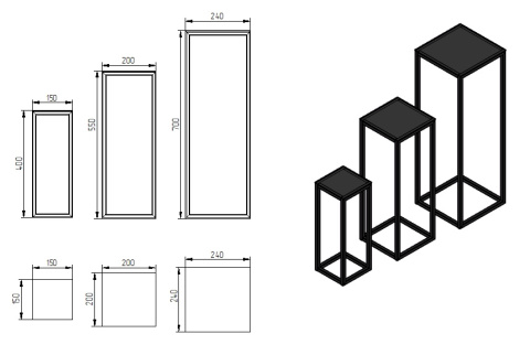 Kwietniki loftowe loft zestaw stojaków metalowych na kwiaty SD-3 dane techniczne Kwietniki loftowe loft zestaw stojaków metalowych na kwiaty SD-3 dane techniczne