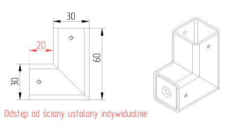 adapter boczny 30x30mm do balustrada wewnętrzna pionowa harfa 25x25mm adapter boczny 30x30mm do balustrada wewnętrzna pionowa harfa 25x25mm