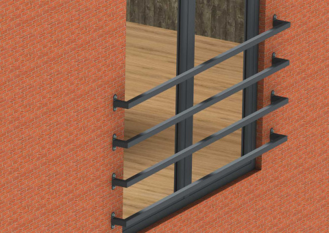 Widok balustrady przed wykonaniem ocieplenia lub balustrady zamontowanej na gotowej elewacji. Widok balustrady przed wykonaniem ocieplenia lub balustrady zamontowanej na gotowej elewacji.