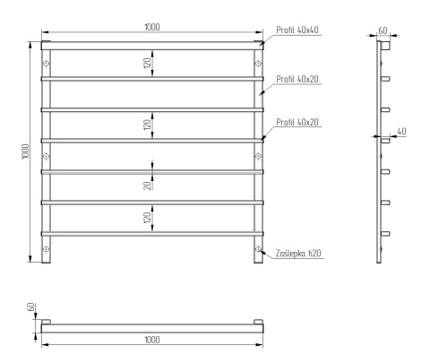 Balustrada francuska na elewację z wypełnieniem poziomym 20x40mm SB-13/15
